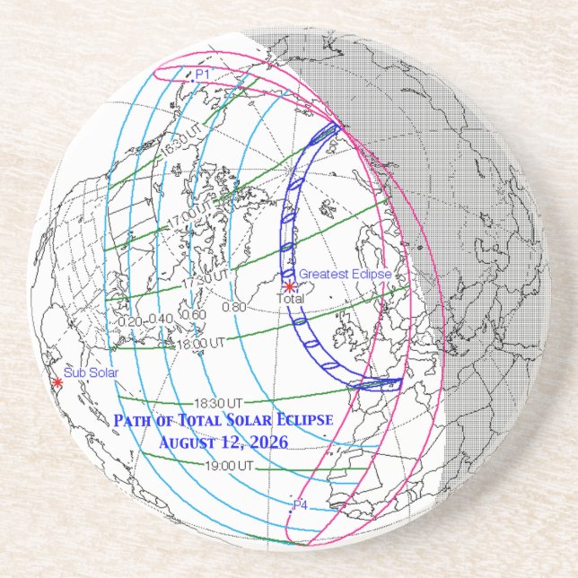 Total Solar Eclipse 2026 Map Coaster (Front)