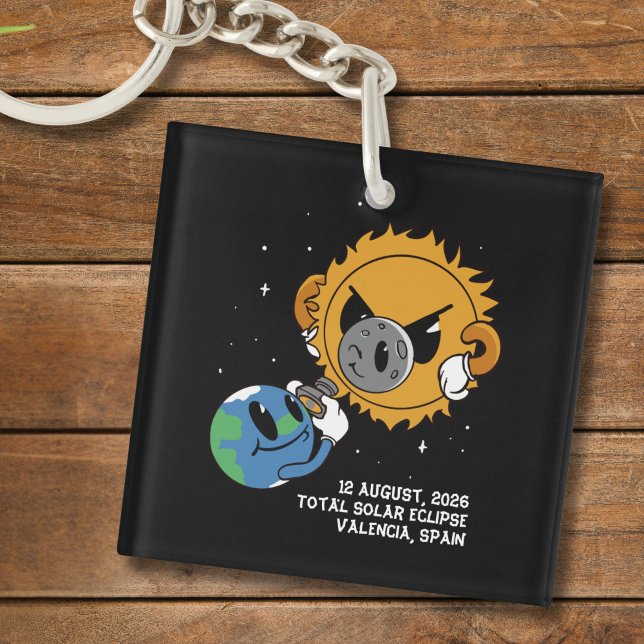 Total Solar Eclipse 2026 Spain Photobomb Key Ring (Change city / location to personalize.  All text editable.,  Matching items available)