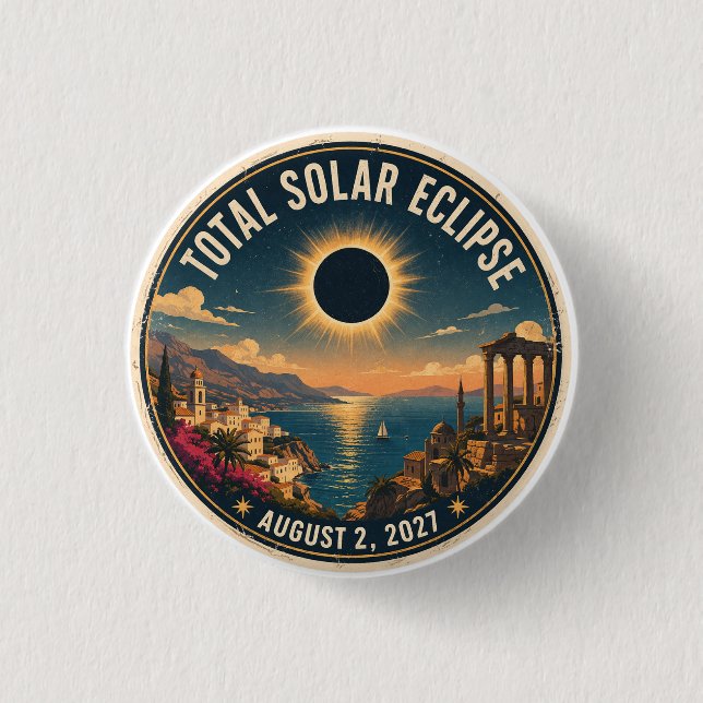 Total Solar Eclipse 2027  3 Cm Round Badge (Front)