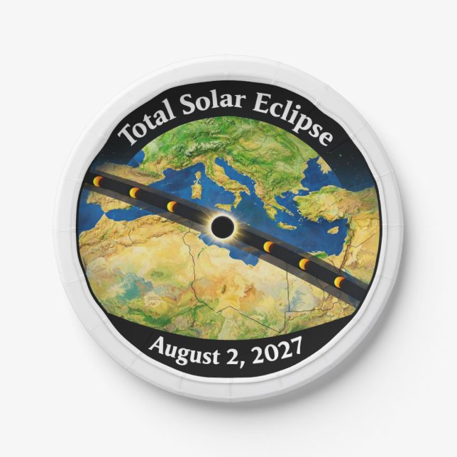 Total Solar Eclipse 2027 Map Paper Plate (Front)