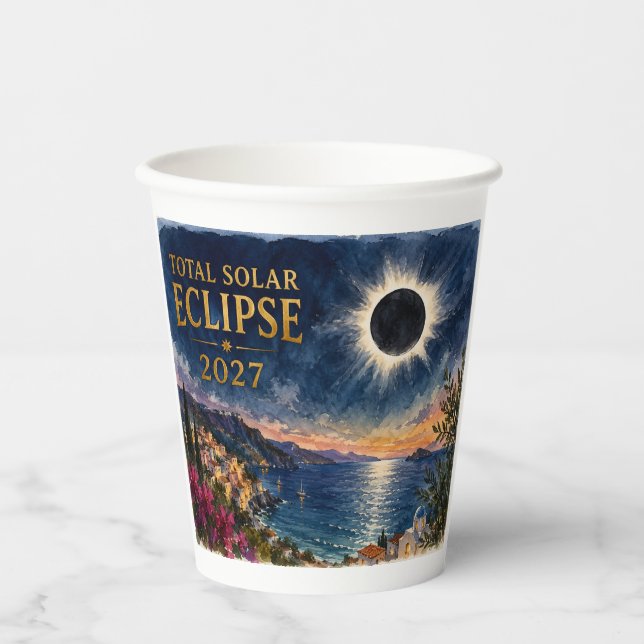 Total Solar Eclipse 2027 Mediterranean  Paper Cups (Front)