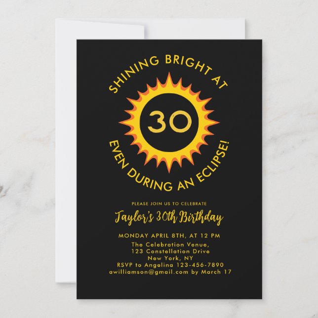  Total Solar Eclipse 4.8.2024 30th Birthday Party Invitation (Front)