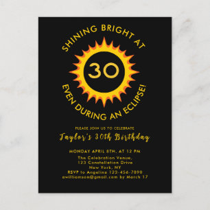 Total Solar Eclipse 4.8.2024 30th Birthday Party Invitation Postcard