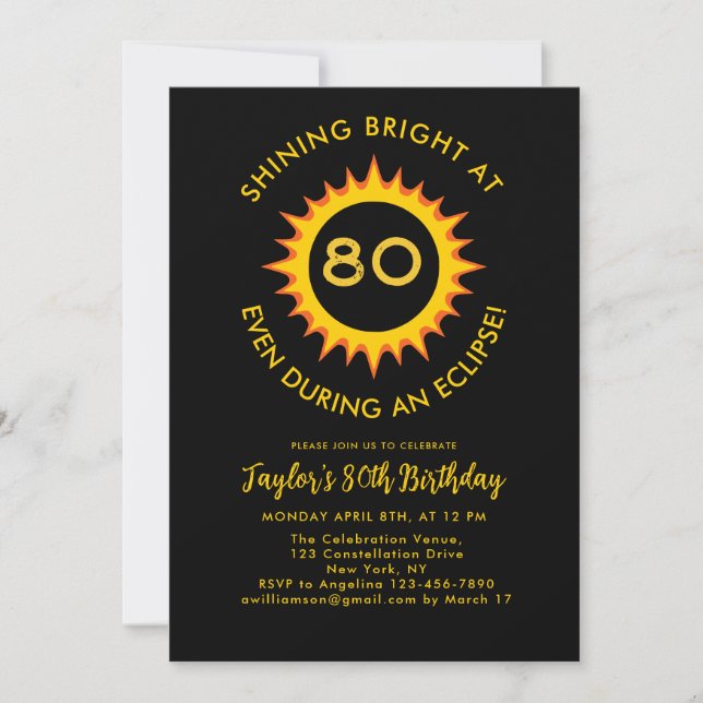 Total Solar Eclipse 4.8.2024 80th Birthday Party  Invitation (Front)