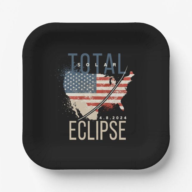 Total Solar Eclipse 4.8.2024 Patriotic USA Map Paper Plate (Front)