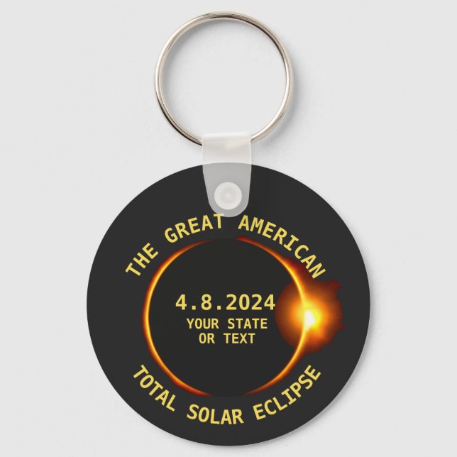 Total Solar Eclipse 4.8.2024 USA Custom Text Key Ring (Front)