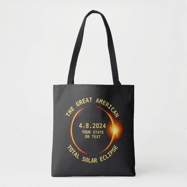 Total Solar Eclipse 4.8.2024 USA Custom Text Tote Bag (Front)