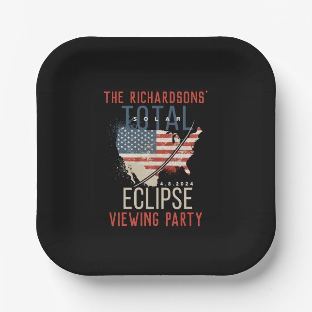 Total Solar Eclipse 4.8.2024 USA Map Personalised Paper Plate (Front)