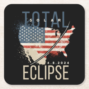 Total Solar Eclipse 4.8.2024 USA Map Personalised Square Paper Coaster
