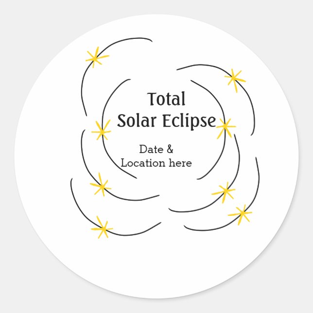 Total solar eclipse add date location half sun pat classic round sticker (Front)