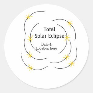 Total solar eclipse add date location half sun pat classic round sticker