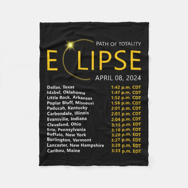 Total Solar Eclipse Apirl 08 2024 Eclipse Map Tota Fleece Blanket (Front)