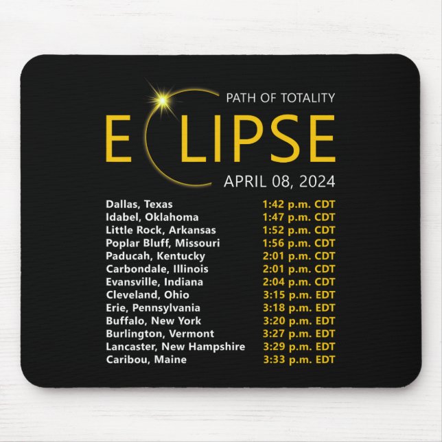 Total Solar Eclipse Apirl 08 2024 Eclipse Map Tota Mouse Mat (Front)