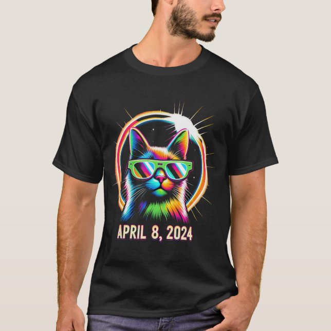 Total Solar Eclipse April 08 2024 Cool Cat Solar E T-Shirt (Front)