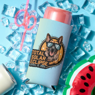 Total Solar Eclipse April 2024 German Shepherd Dog Seltzer Can Cooler