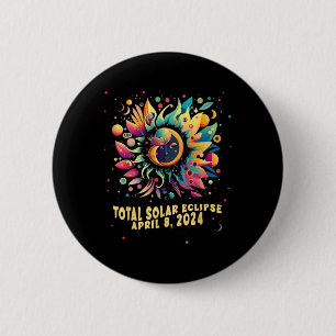 Total Solar Eclipse April 2024 Hippie Pop Art 6 Cm Round Badge