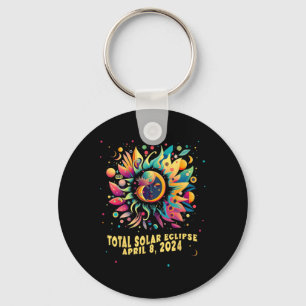 Total Solar Eclipse April 2024 Hippie Pop Art Key Ring