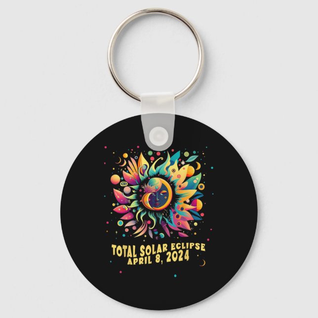 Total Solar Eclipse April 2024 Hippie Pop Art  Key Ring (Front)