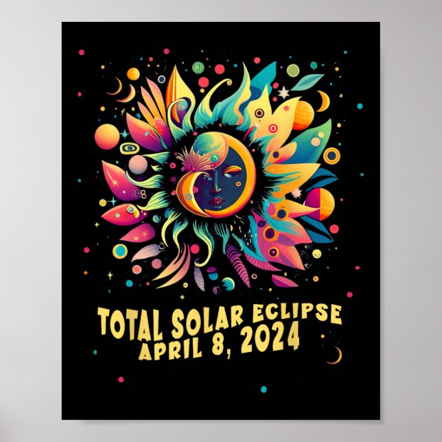 Total Solar Eclipse April 2024 Hippie Pop Art  Poster (Front)