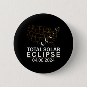 Total Solar Eclipse April 8 2024 America Usa Map T 6 Cm Round Badge