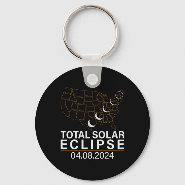 Total Solar Eclipse April 8 2024 America Usa Map T Key Ring (Front)
