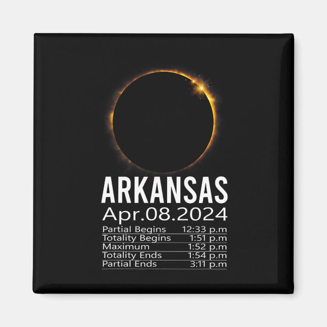 Total Solar Eclipse April 8 2024 Arkansas Schedule Magnet (Front)
