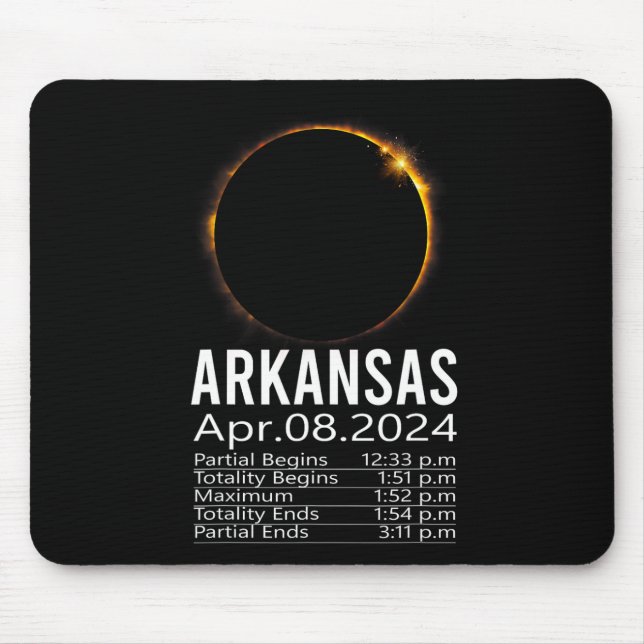 Total Solar Eclipse April 8 2024 Arkansas Schedule Mouse Mat (Front)