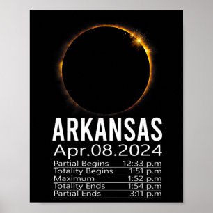 Total Solar Eclipse April 8 2024 Arkansas Schedule Poster