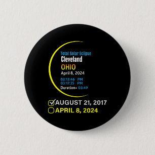 Total Solar Eclipse April 8 2024 Ohio Cleveland 6 Cm Round Badge