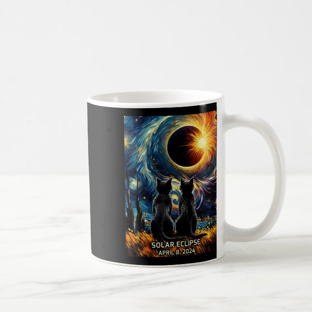 Total Solar Eclipse April 8 2024 Van Gogh Cat Love Coffee Mug (Right)