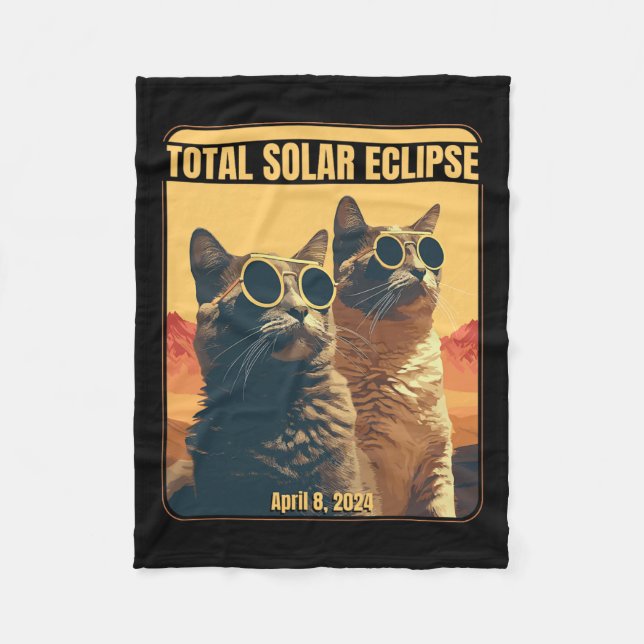 Total Solar Eclipse April 8 Eclipse Cats  Fleece Blanket (Front)