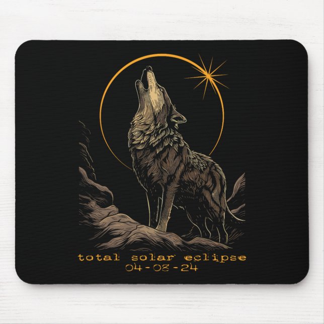 Total Solar Eclipse April 8 Wolf  Mouse Mat (Front)
