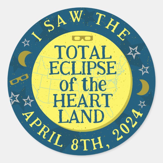 Total Solar Eclipse April 8th 2024 Heartland Party Classic Round Sticker (Front)