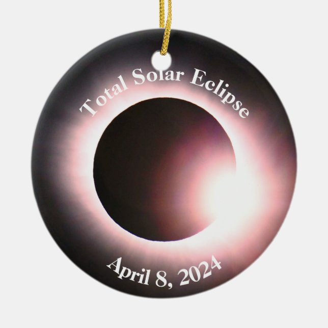 Total solar eclipse April 8th  2024 moon sun Ceramic Tree Decoration (Front)