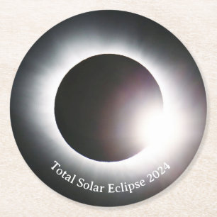 Total solar eclipse April 8th  2024 moon sun Round Paper Coaster