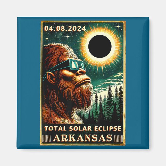 Total Solar Eclipse Arkansas Bigfoot Illustration Magnet (Front)