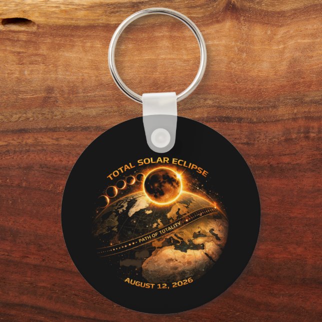 Total Solar Eclipse August 12 2026 Path of Totalit Key Ring (Front)