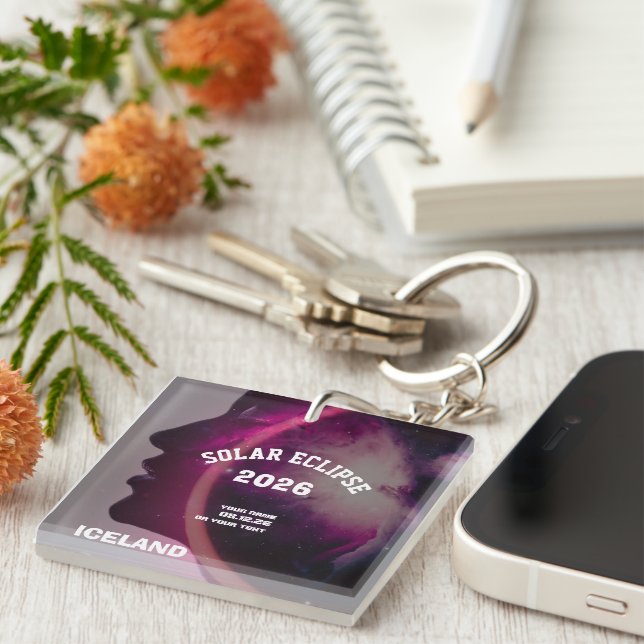 Total solar eclipse August 2026 text personalised Key Ring (Front Right)