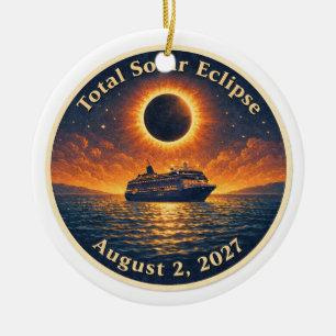 Total Solar Eclipse August 2 2027 cruise ship  Ceramic Tree Decoration