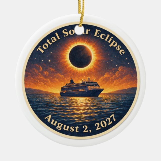 Total Solar Eclipse August 2 2027 cruise ship  Ceramic Tree Decoration (Front)