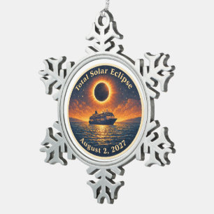 Total Solar Eclipse August 2 2027 cruise ship  Snowflake Pewter Christmas Ornament
