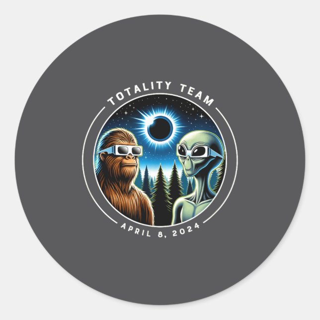 Total Solar Eclipse Bigfoot Alien Classic Round Sticker (Front)