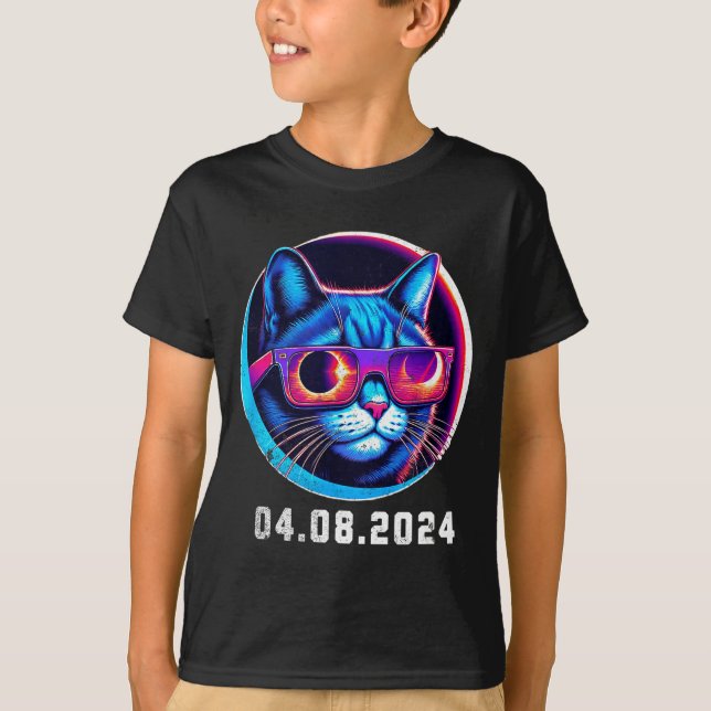 Total Solar Eclipse Cat Retro Illustration T-Shirt (Front)