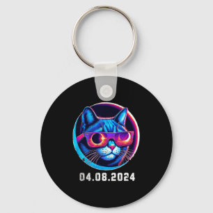 Total Solar Eclipse Cat Retro Key Ring