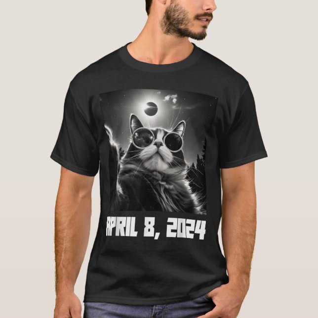Total Solar Eclipse Cat Selfie Illustration T-Shirt (Front)