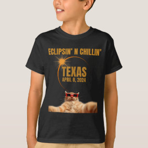 Total Solar Eclipse Cat Texas Illustration T-Shirt
