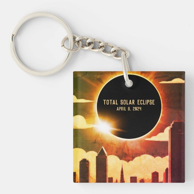 Total solar eclipse CITY April 8, 2024 sun moon  Key Ring (Front)