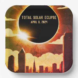 Total solar eclipse CITY April 8, 2024 sun moon  Paper Plate