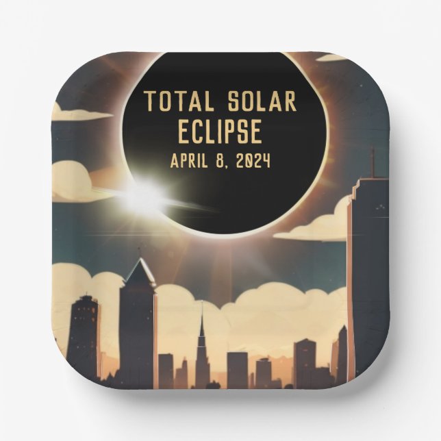 Total solar eclipse CITY April 8, 2024 sun moon  Paper Plate (Front)
