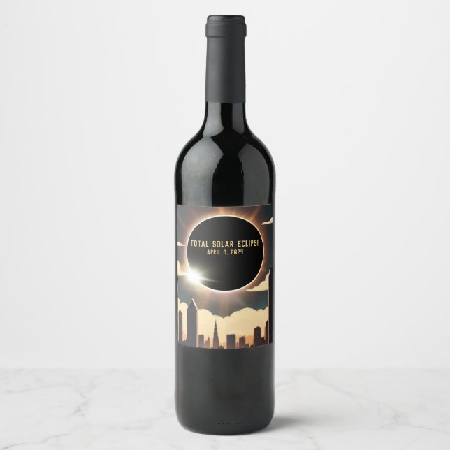 Total solar eclipse CITY April 8, 2024 sun moon  Wine Label (Front)